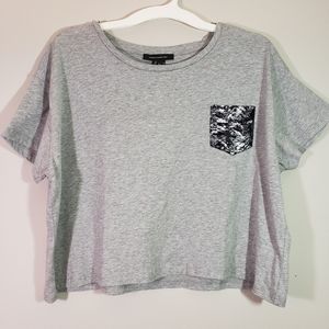 French Connection Cropped Snake Print Pocket Tee